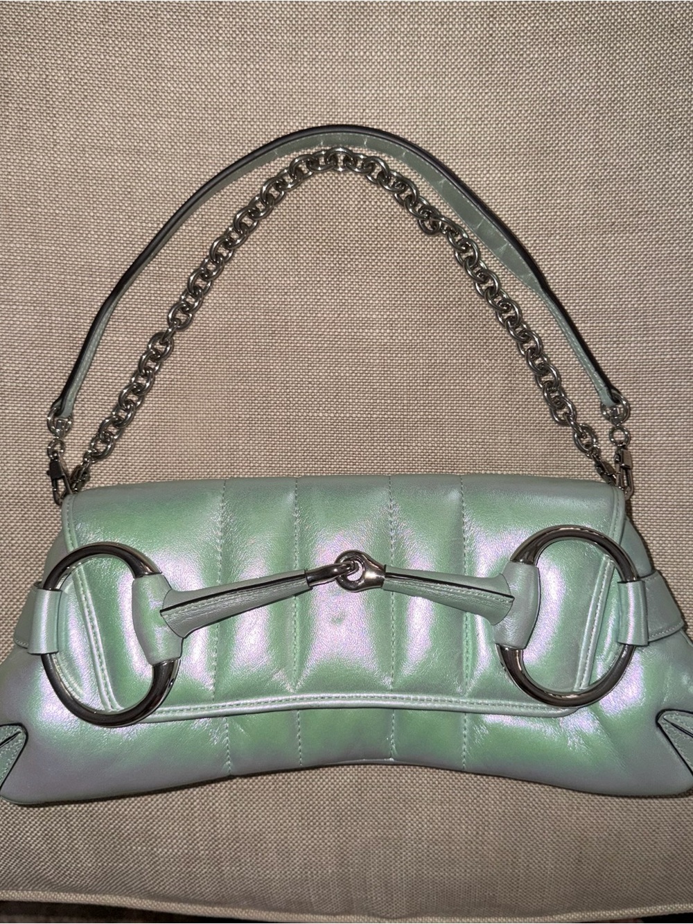 Gucci Iridescent Green Metallic Chain-Handle Shoulder Bag - Picture 6 of 8